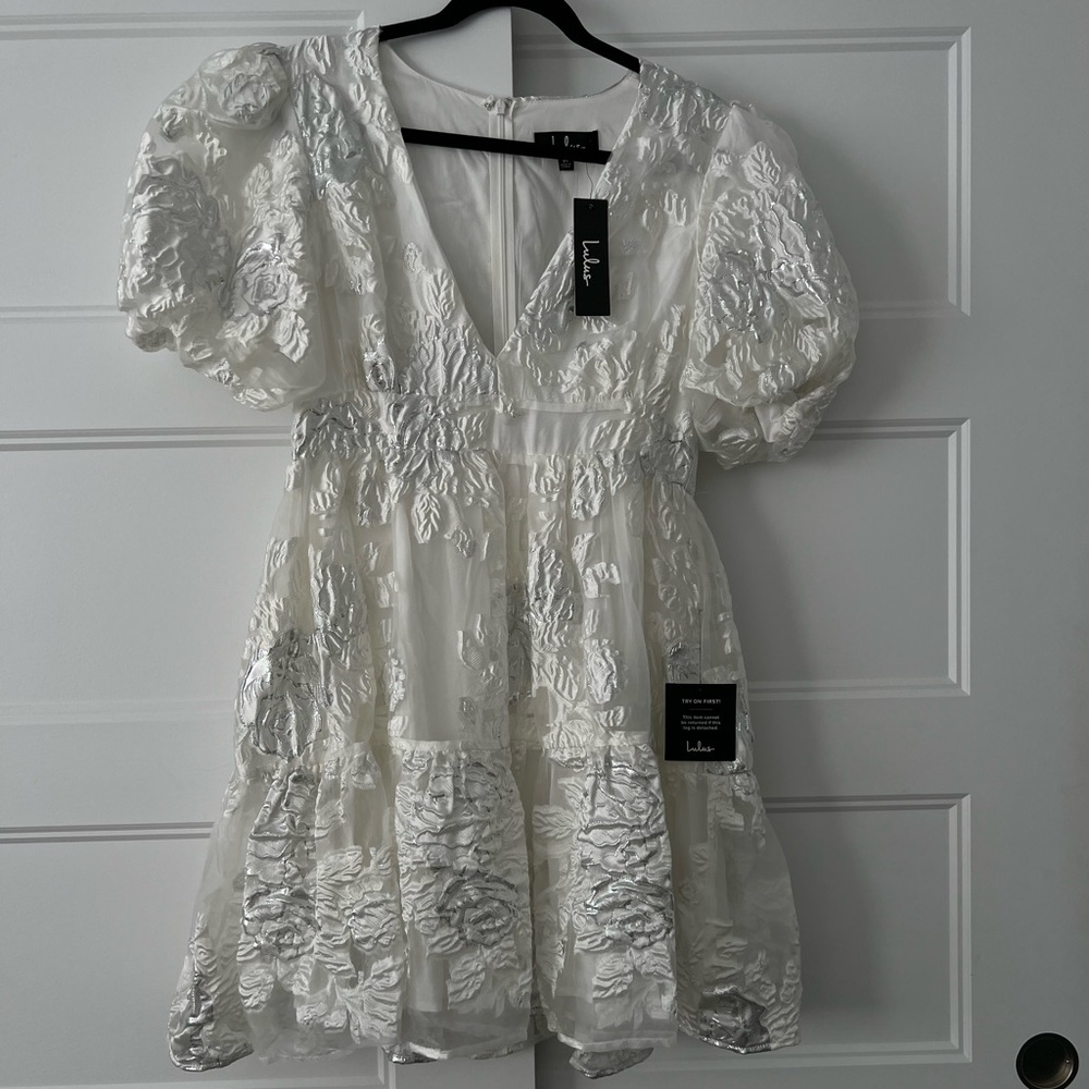 All I Ever Need White Floral Jacquard Mini Skater Dress